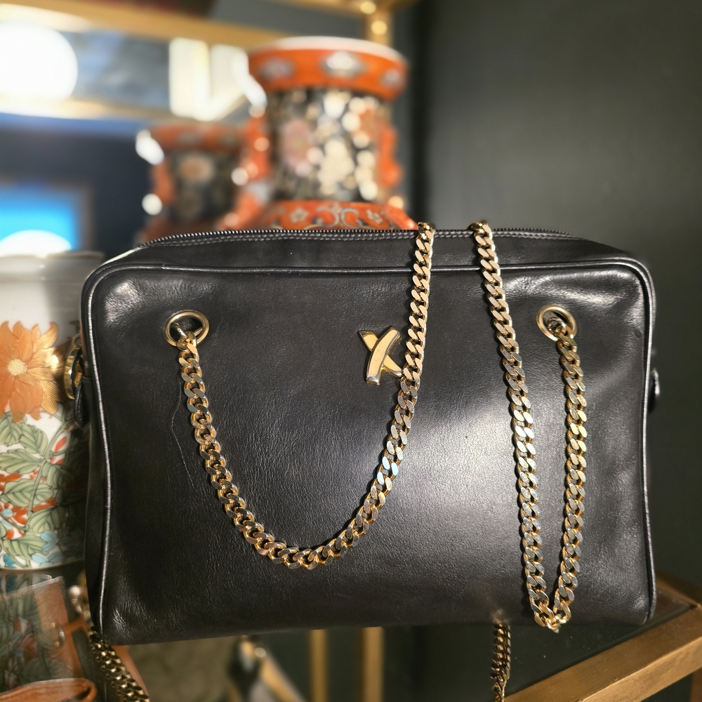 Vintage Paloma Picasso Leather Handbag with Gold Chain